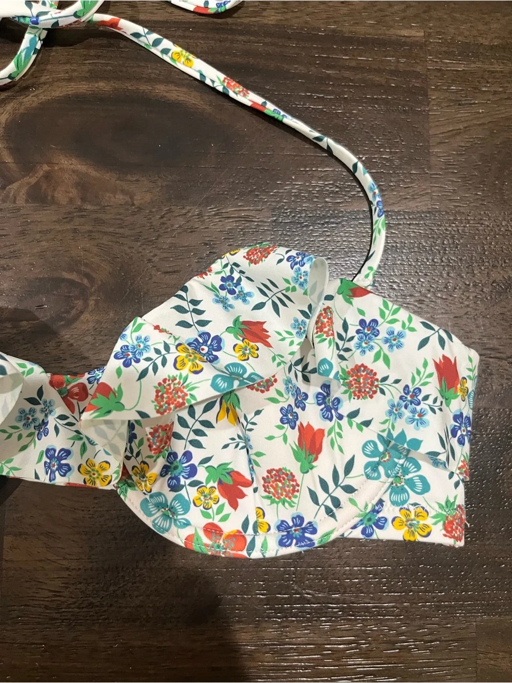 J Crew x Liberty of London White Floral Bikini Top Ruffles Underwire 34A 34 A